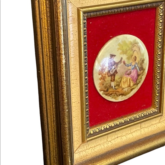 Vintage 1950s Gold gilt Florentine Ceramic Limoges French framed cameo p… - Picture 4 of 7